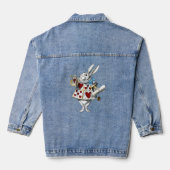 White Rabbit Alice Wonderland Hearts Denim Jacket (Achterkant)