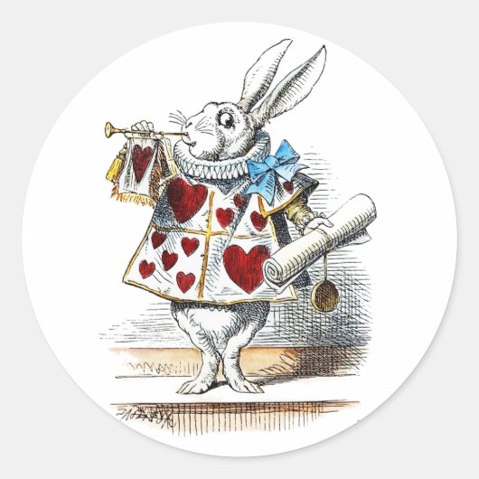White Rabbit Alice Wonderland Hearts Ronde Sticker (Voorkant)
