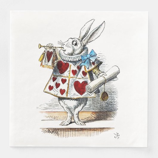 White Rabbit Alice Wonderland Hearts Servet (Voorkant)