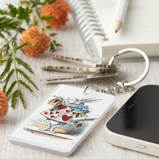 White Rabbit Alice Wonderland Hearts Sleutelhanger (Voorkant Rechts)
