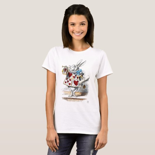 White Rabbit Alice Wonderland Hearts T-shirt (Voorkant volledig)