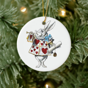 White Rabbit Alice Wonderland Hearts Tas Keramisch Ornament