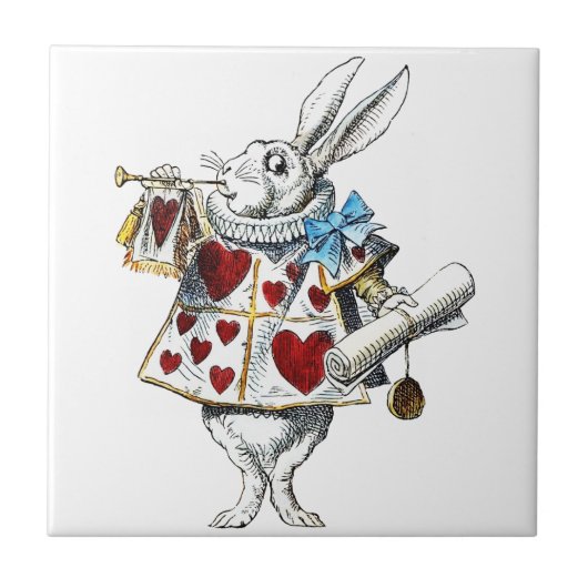 White Rabbit Alice Wonderland Hearts Tegeltje (Voorkant)