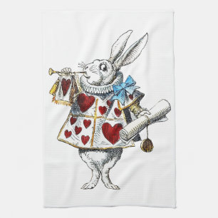 White Rabbit Alice Wonderland Hearts Theedoek