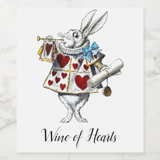 White Rabbit Alice Wonderland Hearts Wijn Etiket (Enkel label)