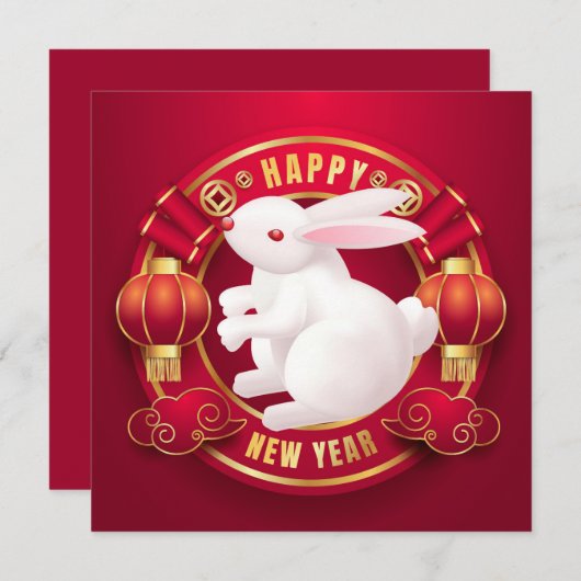 White Rabbit Chinees nieuwjaar Kaart (Voorkant / Achterkant)