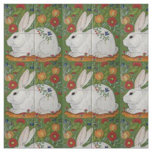 White Rabbit Green Floral Spring Easter Fabric Art Stof