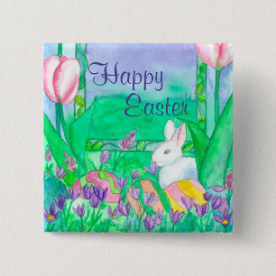 White Rabbit Happy Pasen Vierkante Button 5,1 Cm