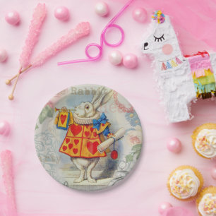 White Rabbit Hearts Alice Classic Papieren Bordje