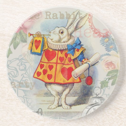 White Rabbit Hearts Alice Classic Zandsteen Onderzetter (Voorkant)