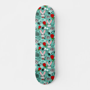 White rabbit in roses skateboard