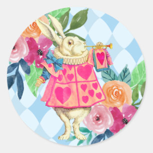 White Rabbit Story Tale Unmerry Birthday Party Ronde Sticker