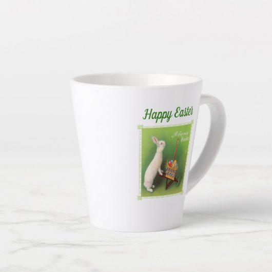 White Rabbit Wheelbarrow Colour Eggs Happy Easter Latte Mok (Rechterhoek)