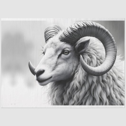 White Ram in zwart en wit Tissuepapier (Voorkant)
