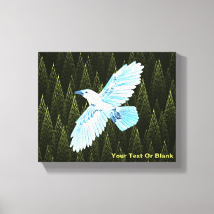 White Raven on Fractal Conifers Canvas Afdruk
