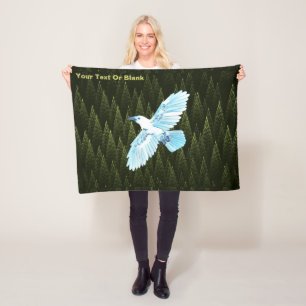 White Raven on Fractal Conifers Fleece Deken