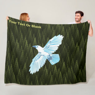 White Raven on Fractal Conifers Fleece Deken