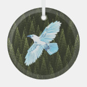 White Raven on Fractal Conifers Glas Ornament (Voorkant)