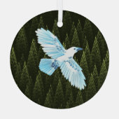 White Raven on Fractal Conifers Glas Ornament (Achterkant)