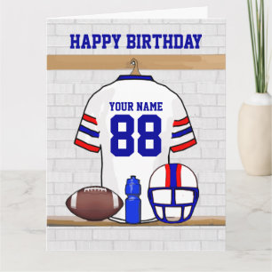 White Red Blue Football Jersey Happy Birthday Kaart