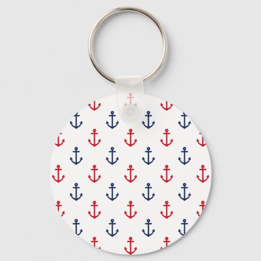 White Red Blue Nautical Anchor Pattern Sleutelhanger (Voorkant)