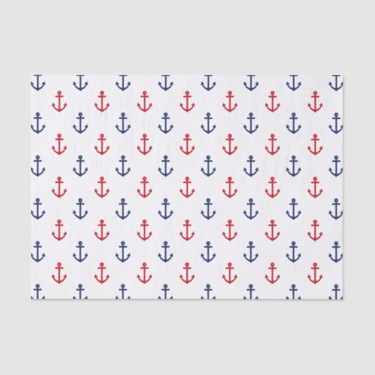 White Red Blue Nautical Anchor Pattern Tissuepapier (Voorkant)