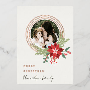 White Red Circle Foto Poinsettia Merry Kerstmis Folie Feestdagenkaart