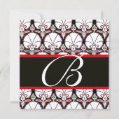WHITE RED DAMASK CARNATIONS MONOGRAM champagne Kaart (Voorkant)