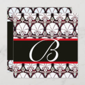 WHITE RED DAMASK CARNATIONS MONOGRAM champagne Kaart (Voorkant / Achterkant)