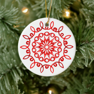 White Red decoratief traditioneel kerstfeest Keramisch Ornament