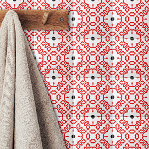 White Red en Black Geometric Mosaic Pattern Tegeltje