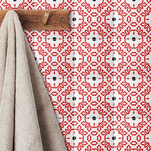 White Red en Black Geometric Mosaic Pattern Tegeltje
