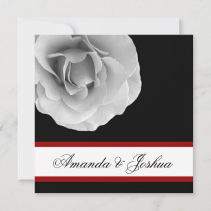 WHITE RED en BLACK Roos Flower Wedding Invitation Kaart