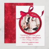 White Red Glitter Bow Ornament met kerstmis Feestdagenkaart (Voorkant / Achterkant)