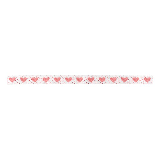White & Red Glitter Hearts Patroon Lint (Voorkant)
