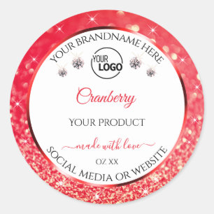 White Red Glitter Product Labels Logo Rhinestones