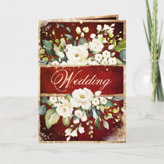 White Red Gold Botanical Floral Rustic Wedding (Voorkant)