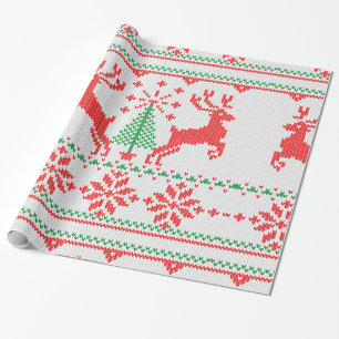 White Red Green Knit met kerstklep Cadeaupapier