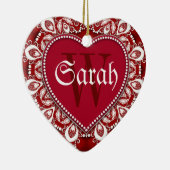 White Red Heart Name Deuren Signs Ornament (Rechts)