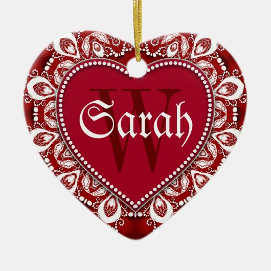 White Red Heart Name Deuren Signs Ornament (Voorkant)