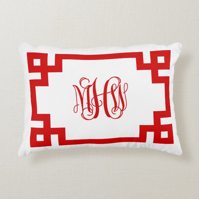 White Red Key Vine Monogram DIY BG Accent Kussen (Voorkant)