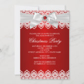 White Red Lace Jewel Bow kerstfeest Uitnodiging (Voorkant)