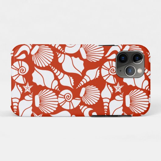 White Red Ocean Nautical Seashells Patroon Case-Mate iPhone Case (Achterkant (horizontaal))