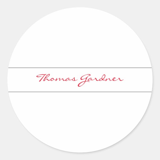 White Red Trendy Handwriting Plain Creative Modern Ronde Sticker (Voorkant)