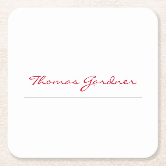 White Red Trendy Handwriting Plain Creative Modern Vierkante Kartonnen Onderzetter (Voorkant)