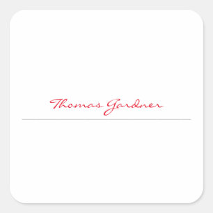 White Red Trendy Handwriting Plain Creative Modern Vierkante Sticker