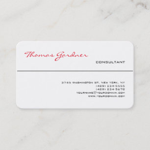 White Red Trendy Handwriting Plain Creative Modern Visitekaartje