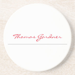 White Red Trendy Handwriting Plain Creative Modern Zandsteen Onderzetter
