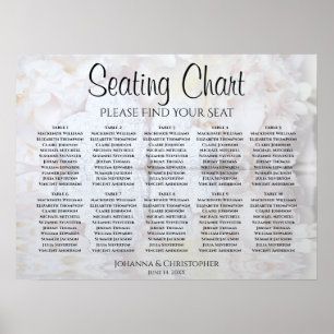 White Reflections 10 Table Wedding Seating Chart Poster