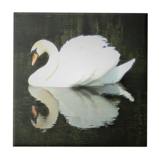 White Regal Swan Ceramic Tile Tegeltje (Voorkant)